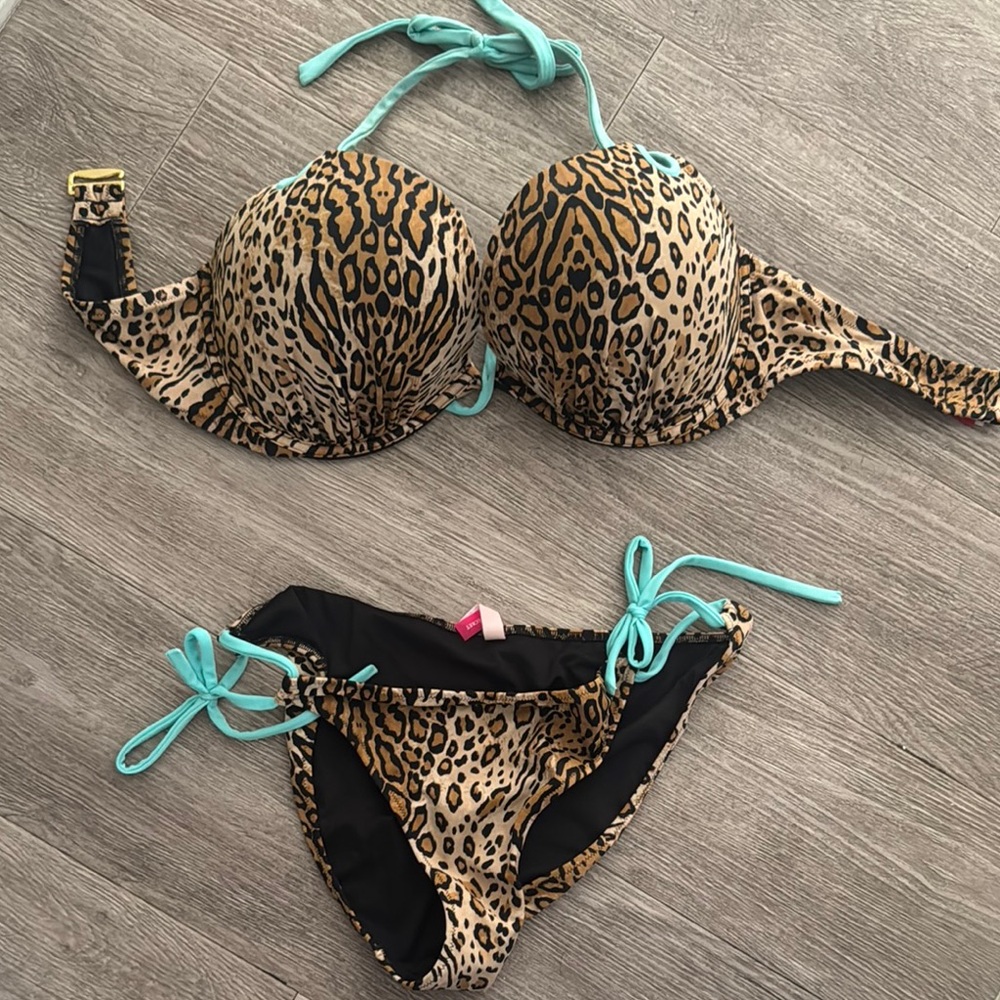 Victoria's Secret Leopard Print Bikini with Aqua Accents